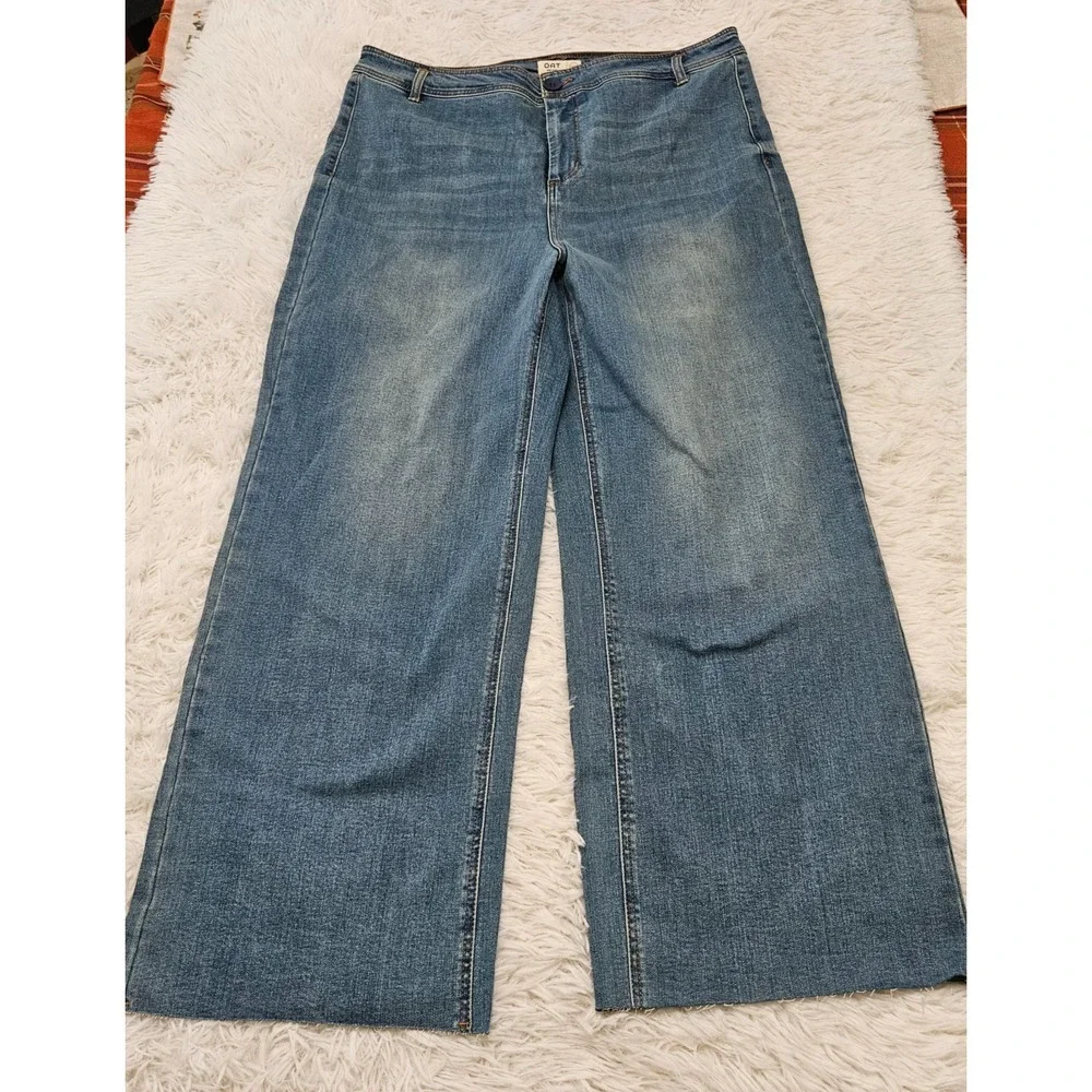 NWOT OAT‎ NY Women's Sz 16W Med Wash High Rise Wide Leg Cropped Jeans - Picture 2 of 12